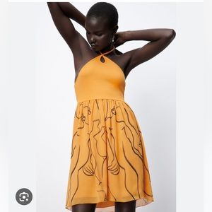 ZARA x Dina Bukva Halter Neck Dress 👗 Orange 🍊Size Small